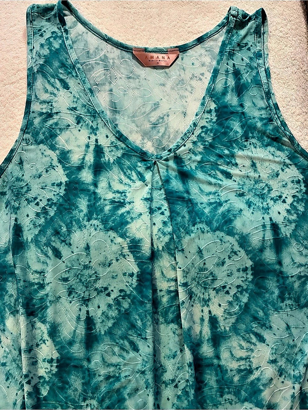 AMANA Floral Tank Top in Blue & Green 2X Like New - Picture 4 of 7